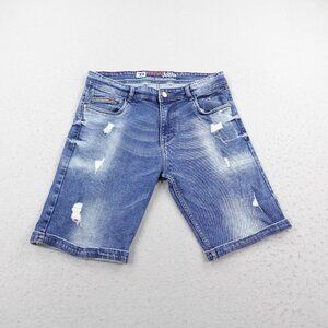 Diesel Shorts Mens 36 Blue Denim Jean Jorts Faded Distressed Whiskered Flex